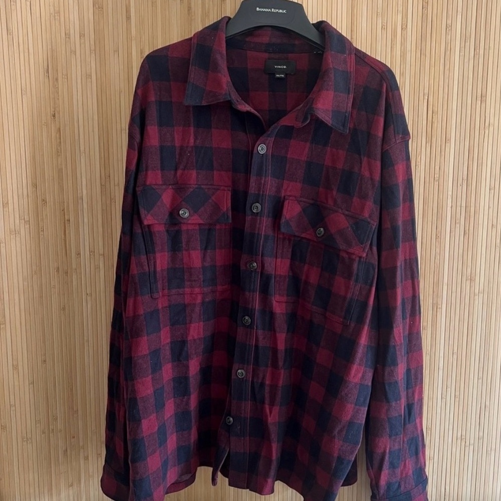 Vince Red and Black Plaid Button-Down Shirt
